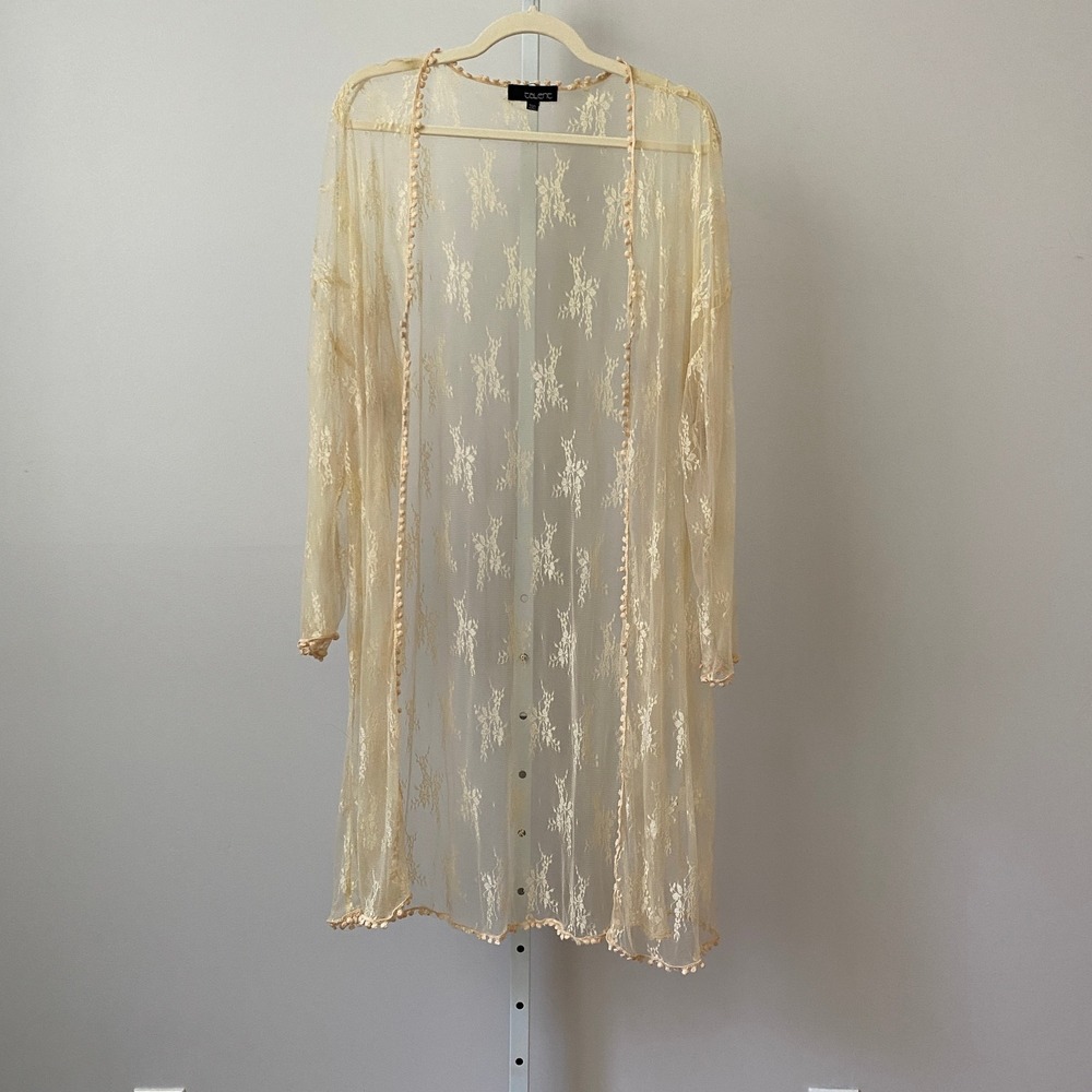 Talent Boho Fairy Ethereal Lace Sheer Longline Kimono Cardigan 3XL Cream Yellow